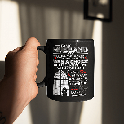 Alternative view of To My Husband Mug Meeting You Was Fate Ceramic Coffee Mug - Beer Stein - Water Bottle - Color Changing Mug
