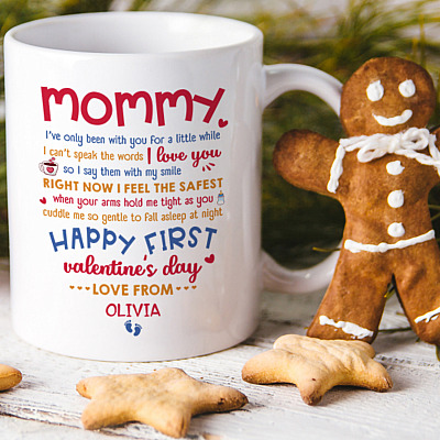 Alternative view of Personalized Mommy Happy First Valentines Day Coffee Mug - Beer Stein - Water Bottle - Color Changing Mug
