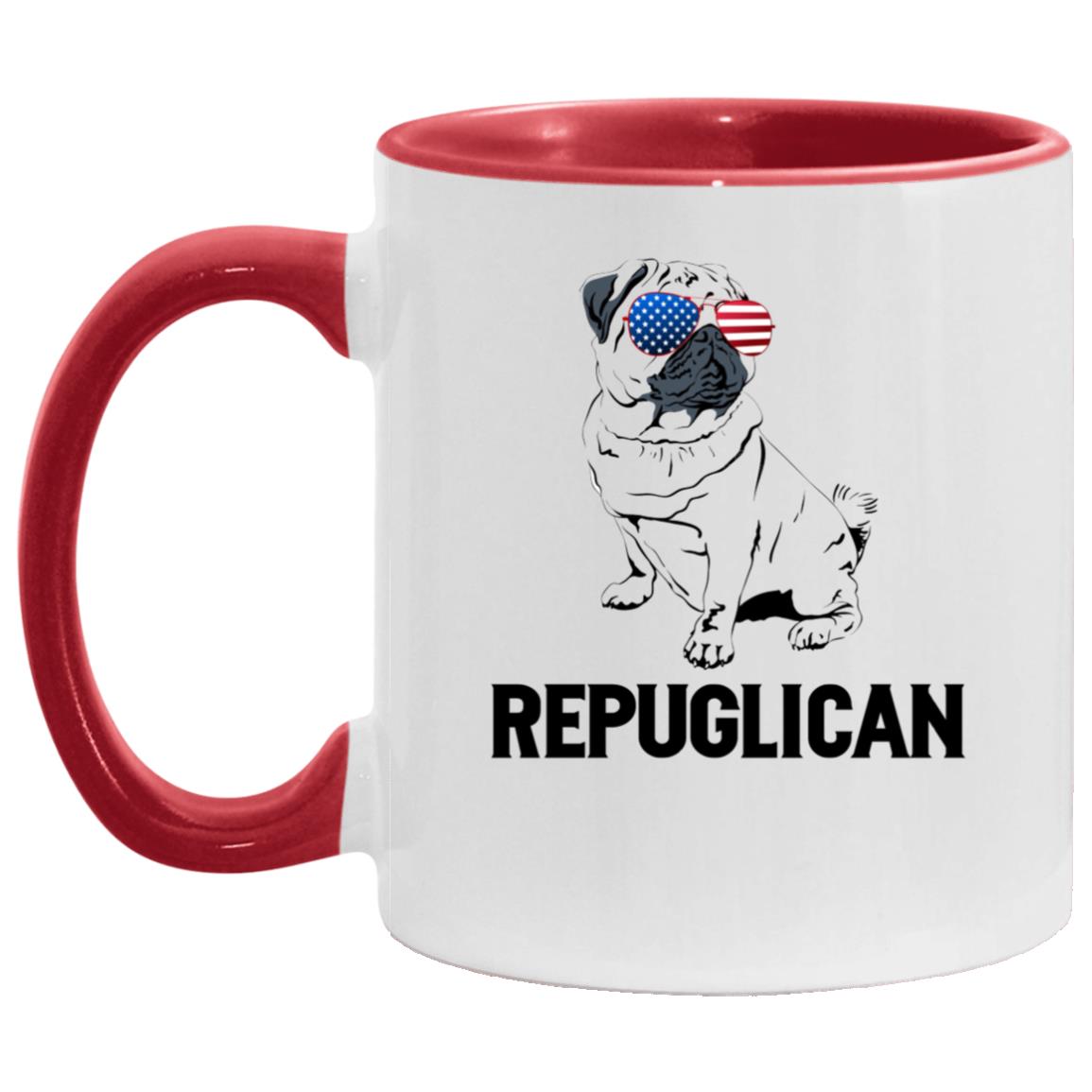 Repuglican Pug Accent Mug - Pug Mugs For Pug, White/Red, 11 oz. Accent Mug