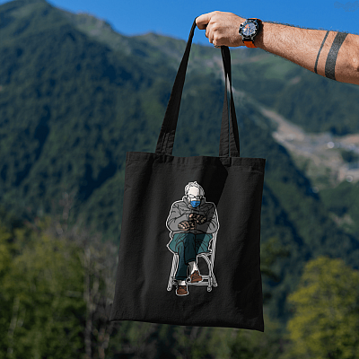 Alternative view of Bernie Sanders Sitting in Chair 2021 Presidential Inauguration Date AOP Tote Bag - Shopping Bag