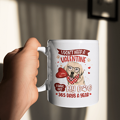 Alternative view of Golden I Don't Need a Valentine I Have Got My Dog Ceramic Coffee Mug - Beer Stein - Water Bottle - Color Changing Mug