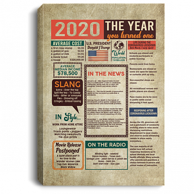 Vintage Newspaper 2020 Pandemic - The Year You Turned One Funny Quarantine Birthday Gift Framed Canvas Prints - Unframed Poster, White, 0.75'' Framed Canvas