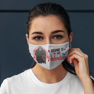 Alternative view of Bernie Is My Valentine Inauguration Meme Washable Reusable Custom Printed Cloth Face Mask Cover