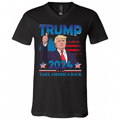 Trump 2024 Take America Back V Neck, Black, V-Neck T-Shirt