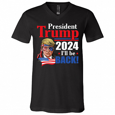 Trump 2024 I'll Be Back V Neck, Black, V-Neck T-Shirt
