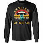 Vintage Retro Ask Me About My Butthole Funny Alien Hoodie - Long Sleeve - Sweatshirt, Black, Long Sleeve