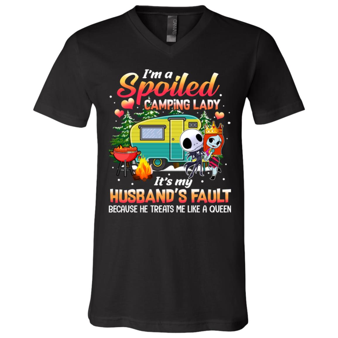 I'm A Spoiled Camping Lady, Black, V-Neck T-Shirt I'm A Spoiled Camping Lady, Black, V-Neck T-Shirt