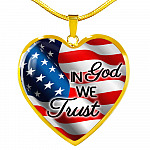 In God We Trust American Flag Luxury Heart Pendant Necklace - Christian Necklace Religious Gifts - Heart Luxury Necklace (Gold Plated)