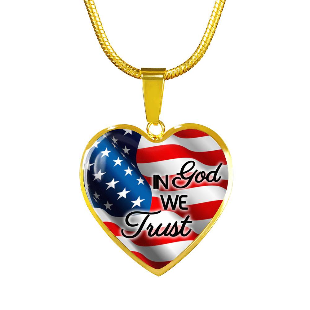 In God We Trust American Flag Luxury Heart Pendant Necklace - Christian Necklace Religious Gifts - Heart Luxury Necklace (Gold Plated)