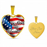 In God We Trust American Flag Luxury Heart Pendant Necklace - Christian Necklace Religious Gifts - Heart Luxury Necklace (Gold Plated)