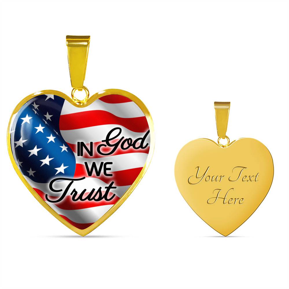 In God We Trust American Flag Luxury Heart Pendant Necklace - Christian Necklace Religious Gifts - Heart Luxury Necklace (Gold Plated)