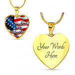 In God We Trust American Flag Luxury Heart Pendant Necklace - Christian Necklace Religious Gifts - Heart Luxury Necklace (Gold Plated)
