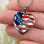 In God We Trust American Flag Luxury Heart Pendant Necklace - Christian Necklace Religious Gifts - Heart Luxury Necklace (Silver)