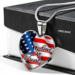 In God We Trust American Flag Luxury Heart Pendant Necklace - Christian Necklace Religious Gifts - Heart Luxury Necklace (Silver)