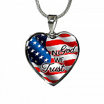 In God We Trust American Flag Luxury Heart Pendant Necklace - Christian Necklace Religious Gifts - Heart Luxury Necklace (Silver)