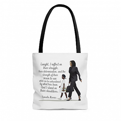 Kamala Harris Speech Standing on the Shoulders Women's Suffrage AOP Tote Bag - Grocery Shopping Bag