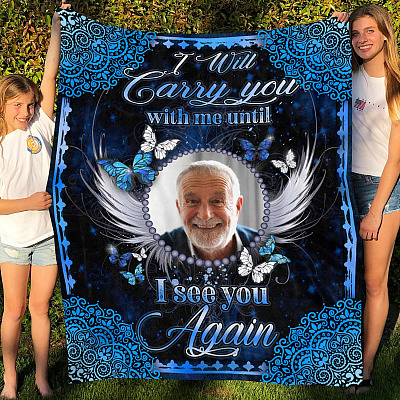 Alternative view of Personalized Photo I Will Carry You With Me Until I See You Again Fleece Blanket - Mink Sherpa Blanket