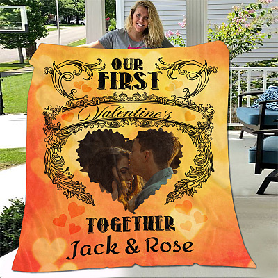 Alternative view of Personalized Photo Our First Valentines Together Personalised Valentines Gifts Fleece Blanket - Mink Blanket