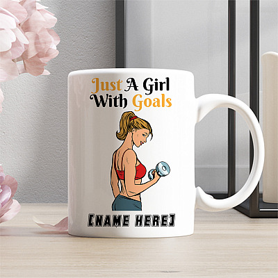 Alternative view of Personalized Just A Girl With Goals Gym Weight Lifting Workout Mug - Gift for Gym Lover - Fitness Lover Gift