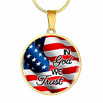 In God We Trust American Flag Luxury Circle Pendant Necklace - Christian Necklace Religious Gifts - Circle Luxury Necklace (Gold Plated)