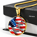 In God We Trust American Flag Luxury Circle Pendant Necklace - Christian Necklace Religious Gifts - Circle Luxury Necklace (Gold Plated)