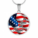 In God We Trust American Flag Luxury Circle Pendant Necklace - Christian Necklace Religious Gifts - Circle Luxury Necklace (Silver)