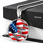 In God We Trust American Flag Luxury Circle Pendant Necklace - Christian Necklace Religious Gifts - Circle Luxury Necklace (Silver)