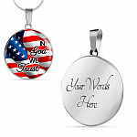 In God We Trust American Flag Luxury Circle Pendant Necklace - Christian Necklace Religious Gifts - Circle Luxury Necklace (Silver)