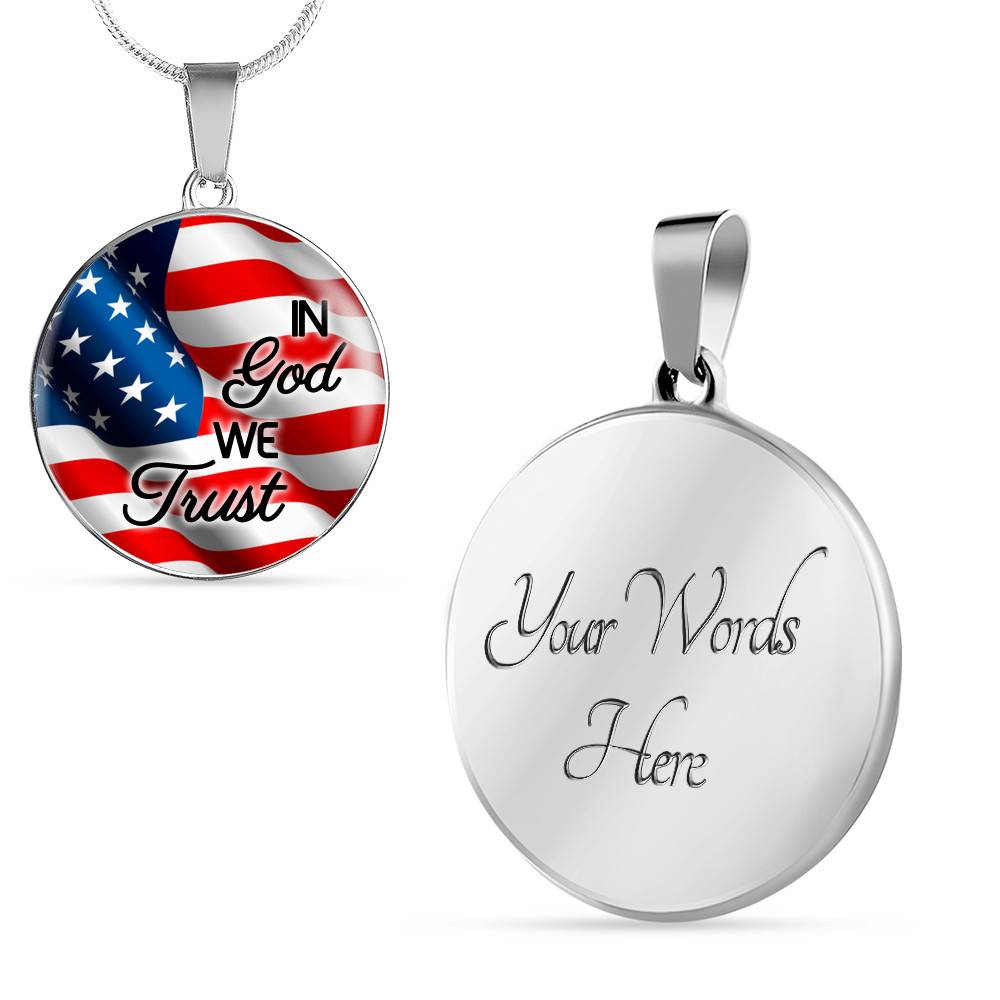 In God We Trust American Flag Luxury Circle Pendant Necklace - Christian Necklace Religious Gifts - Circle Luxury Necklace (Silver)