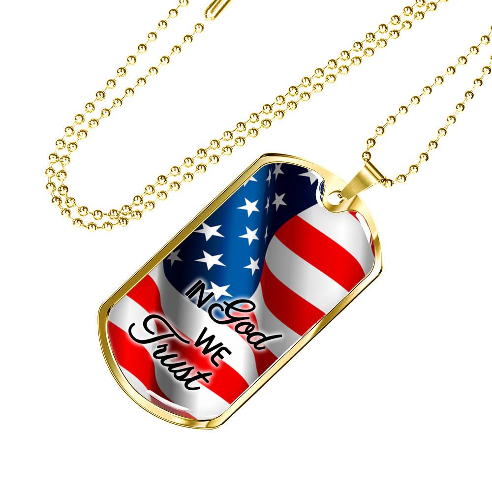 In God We Trust American Flag Dog Tag Pendant Necklace - Christian Necklace Religious Gifts For Men - Dog Tag (Gold Plated)