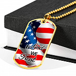 In God We Trust American Flag Dog Tag Pendant Necklace - Christian Necklace Religious Gifts For Men - Dog Tag (Gold Plated)