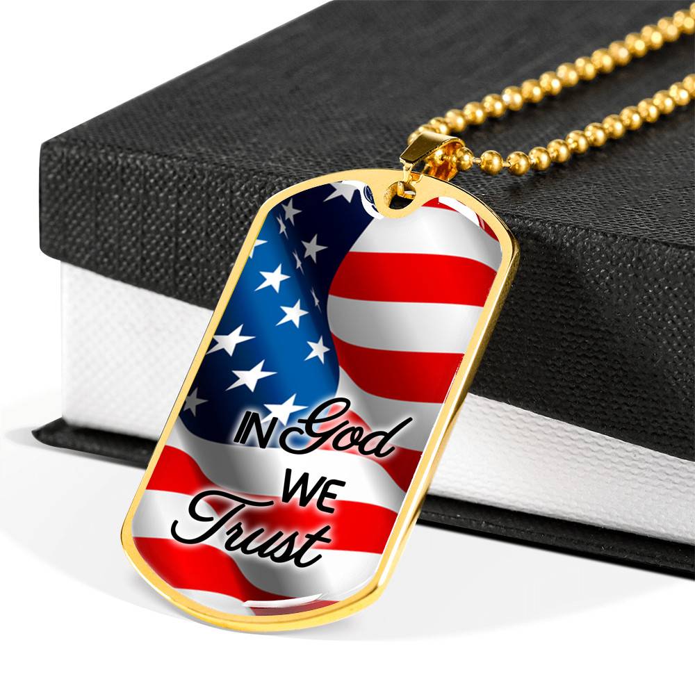 In God We Trust American Flag Dog Tag Pendant Necklace - Christian Necklace Religious Gifts For Men - Dog Tag (Gold Plated)