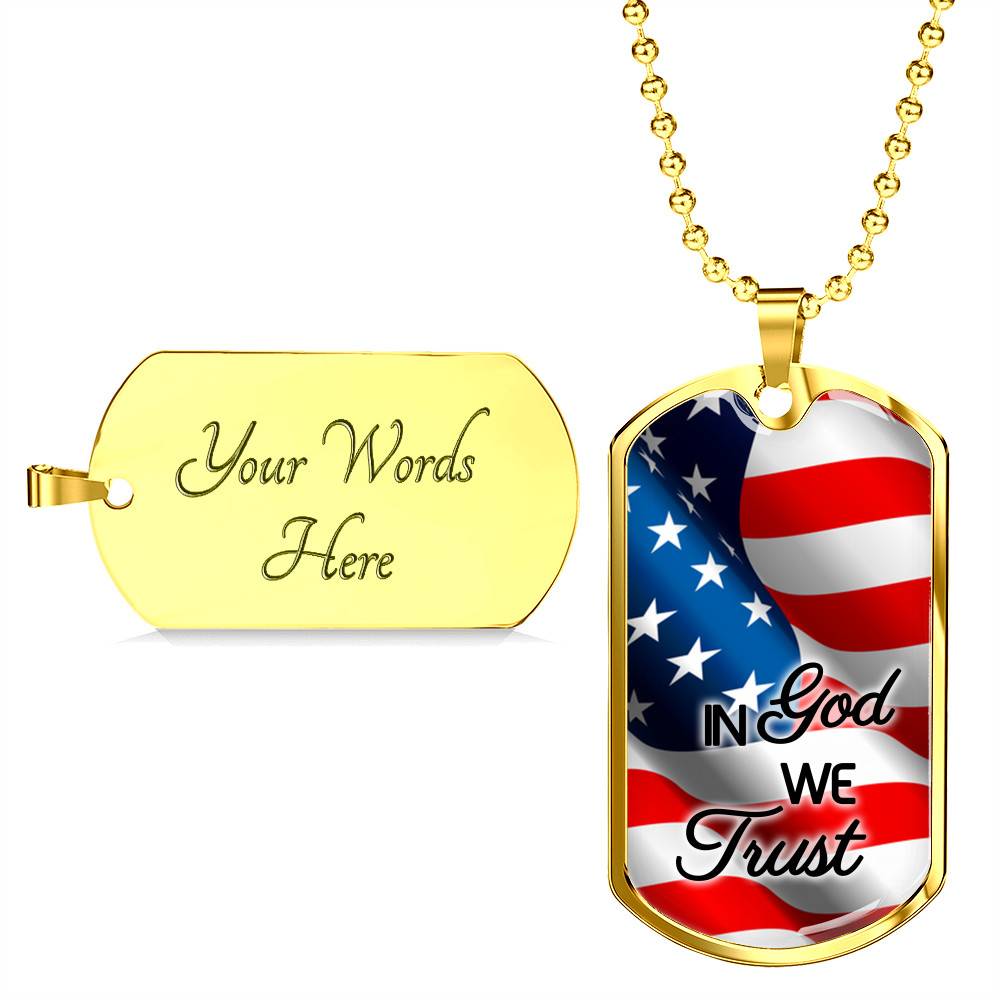 In God We Trust American Flag Dog Tag Pendant Necklace - Christian Necklace Religious Gifts For Men - Dog Tag (Gold Plated)