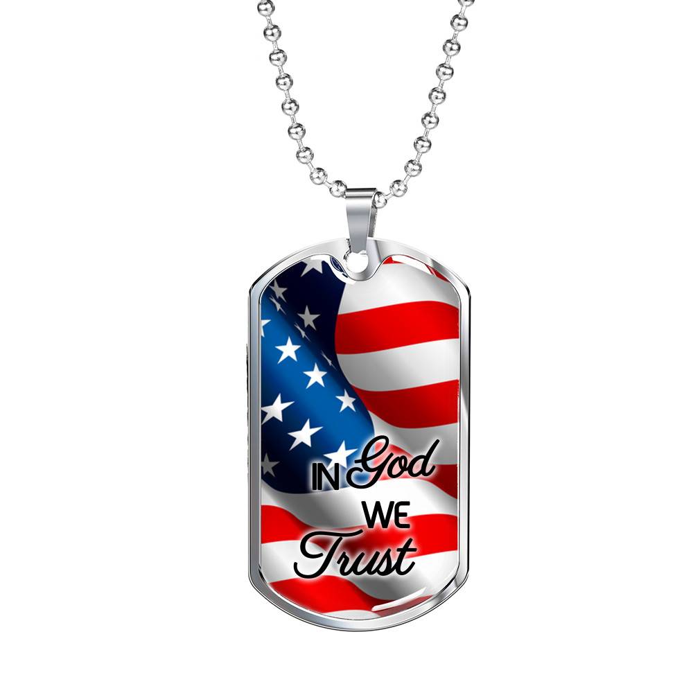 In God We Trust American Flag Dog Tag Pendant Necklace - Christian Necklace Religious Gifts For Men - Dog Tag (Silver)