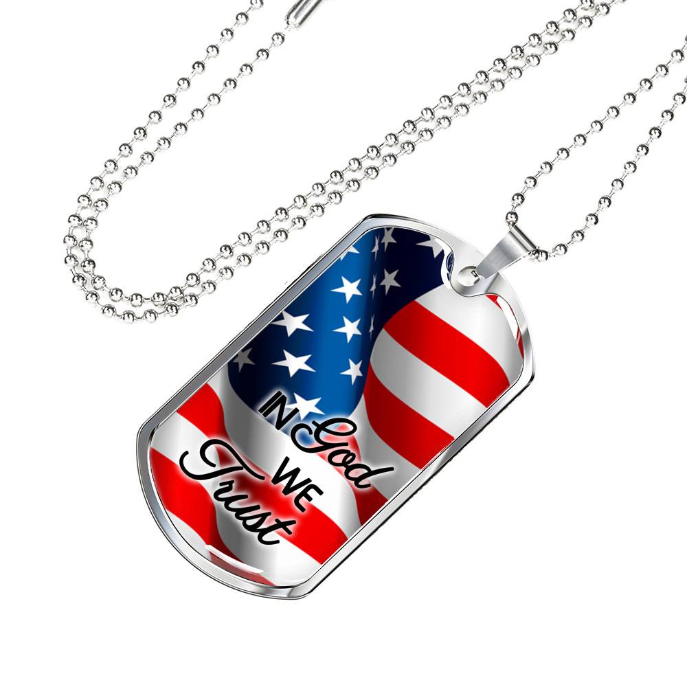 In God We Trust American Flag Dog Tag Pendant Necklace - Christian Necklace Religious Gifts For Men - Dog Tag (Silver)