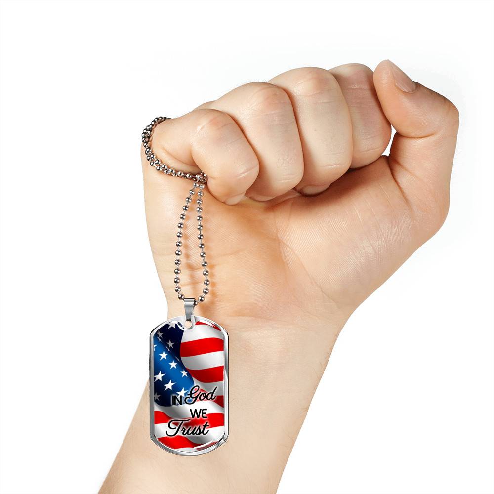 In God We Trust American Flag Dog Tag Pendant Necklace - Christian Necklace Religious Gifts For Men - Dog Tag (Silver)