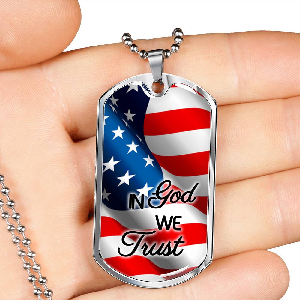 In God We Trust American Flag Dog Tag Pendant Necklace - Christian Necklace Religious Gifts For Men - Dog Tag (Silver)