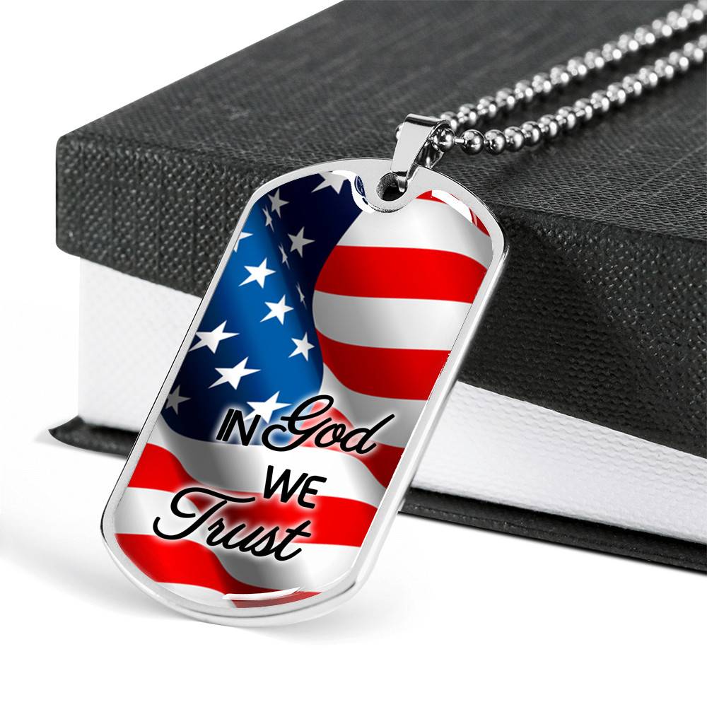 In God We Trust American Flag Dog Tag Pendant Necklace - Christian Necklace Religious Gifts For Men - Dog Tag (Silver)
