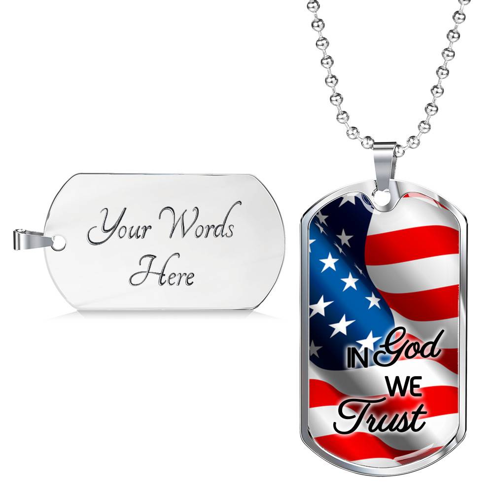 In God We Trust American Flag Dog Tag Pendant Necklace - Christian Necklace Religious Gifts For Men - Dog Tag (Silver)