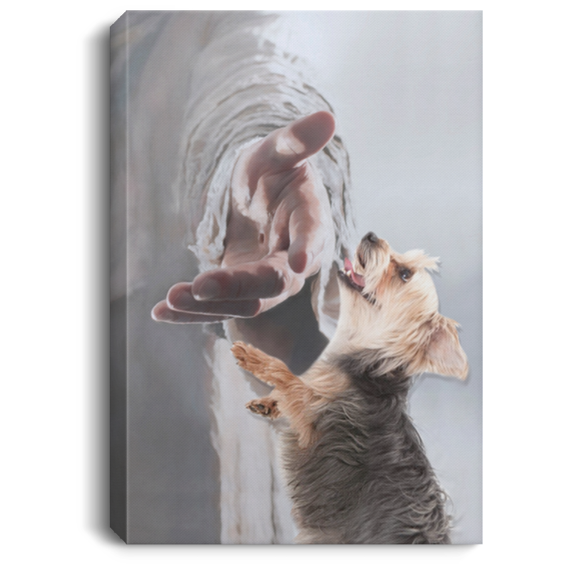 Yorkshire Terrier Jesus Hand Take My Hand God Lovers Framed Canvas Prints - God's Hand Yorkie Unframed Poster, White, 0.75'' Framed Canvas
