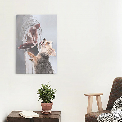 Alternative view of Yorkshire Terrier Jesus Hand Take My Hand God Lovers Framed Canvas Prints - God's Hand Yorkie Unframed Poster