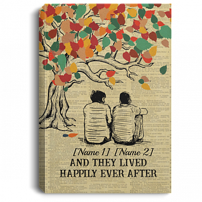 Personalized Gay Couple And They Lived Happily Ever After Framed Canvas Prints - LGBT Unframed Poster, White, 0.75'' Framed Canvas