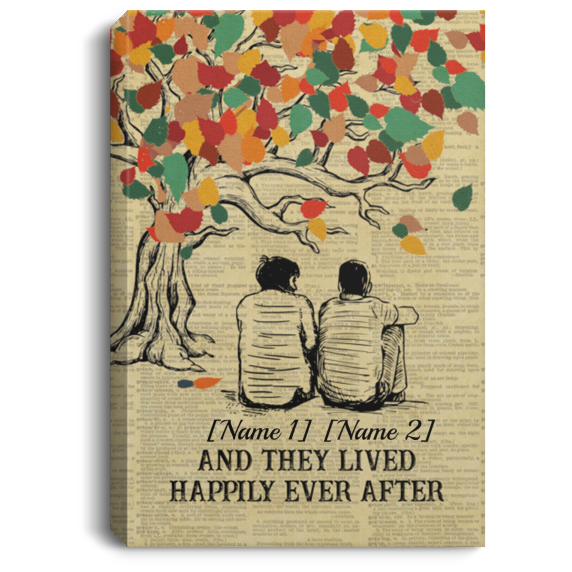Personalized Gay Couple And They Lived Happily Ever After Framed Canvas Prints - LGBT Unframed Poster, White, 0.75'' Framed Canvas