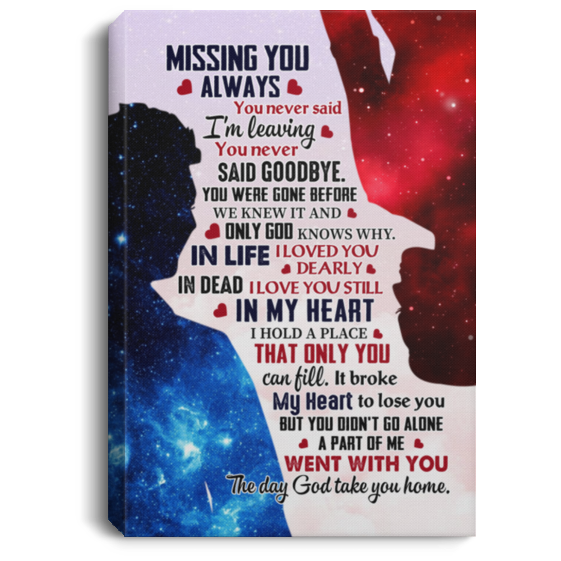 Missing You Always It Broke My Heart to Lose You Framed Canvas Prints - Unframed Poster - Home Wall Art, White, 0.75'' Framed Canvas