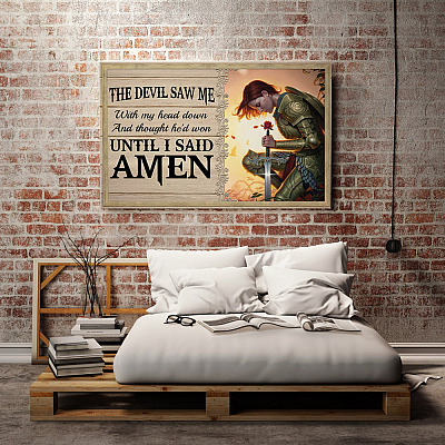 Alternative view of The Devil Saw Me With My Head Down And Thought He'd Won Until I Said Amen Framed Canvas Prints - Unframed Poster