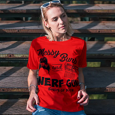 Alternative view of Messy Buns And Guntoy Mom Of Both T-Shirt - Funny Mom Shirt - Mom Life Shirt