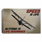 Speed Is Life Altitude Is Life Insurance Aircraft Vintage Framed Canvas Prints - Unframed Poster, White, 0.75'' Framed Canvas