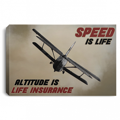 Speed Is Life Altitude Is Life Insurance Aircraft Vintage Framed Canvas Prints - Unframed Poster, White, 0.75'' Framed Canvas
