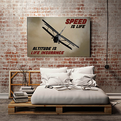 Alternative view of Speed Is Life Altitude Is Life Insurance Aircraft Vintage Framed Canvas Prints - Unframed Poster