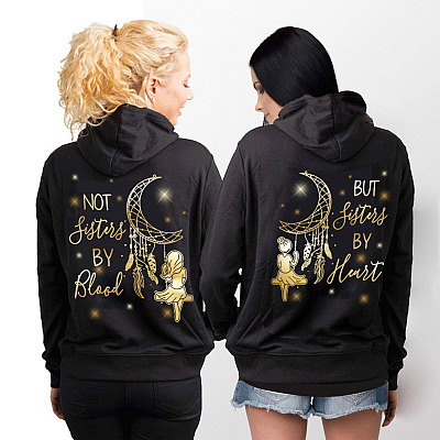 Alternative view of BFF Best Friends But Sisters By Heart Bestie Matching Print On Back Hoodie - Long Sleeve - Sweatshirt